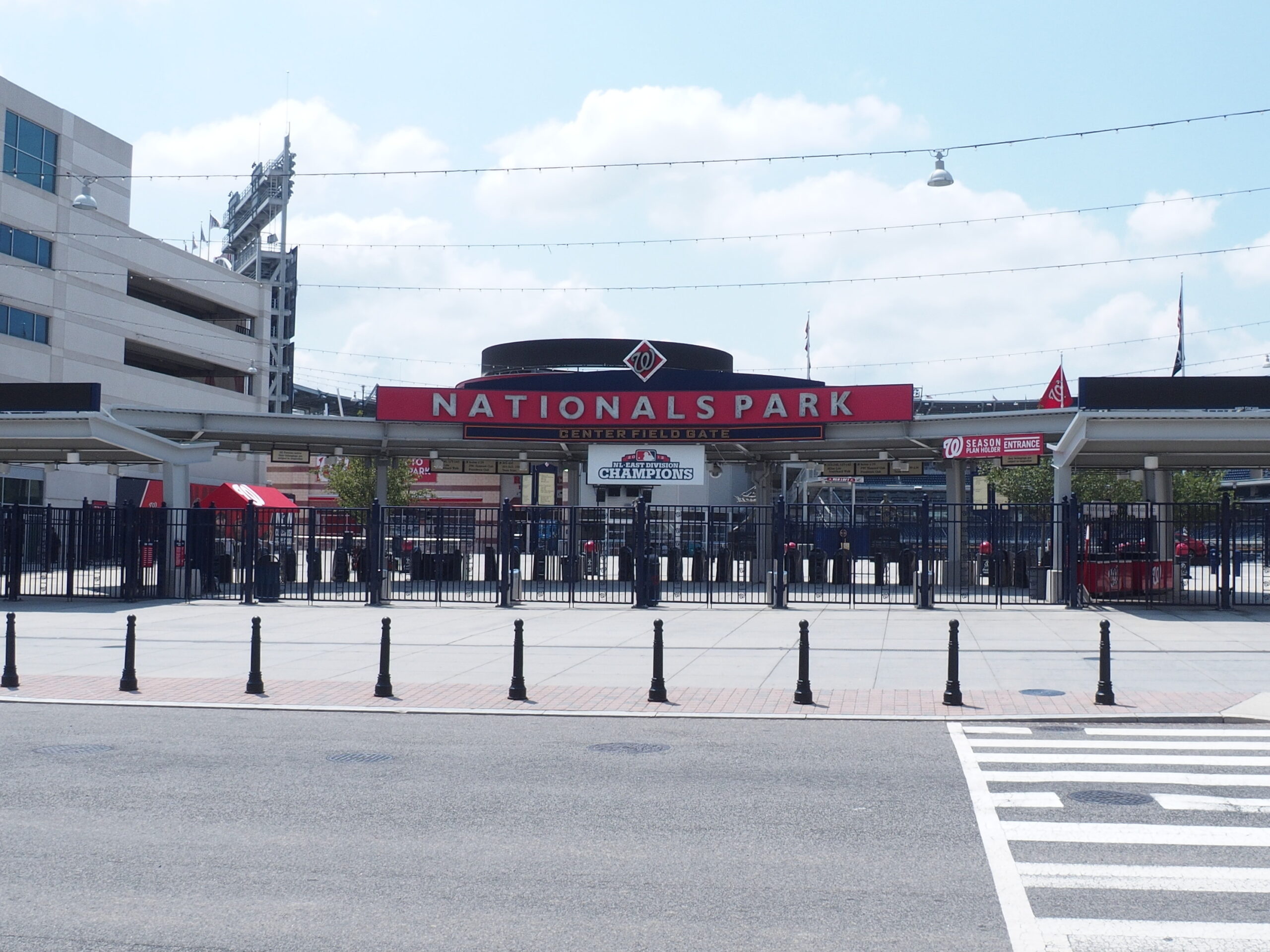 WASHINGTON - JULY 11: Centerfield Gate between parking structures at Nationals Park in Washington DC on July 11, 2014.  The day the Nationals put an end to tailgating in team parking lots.